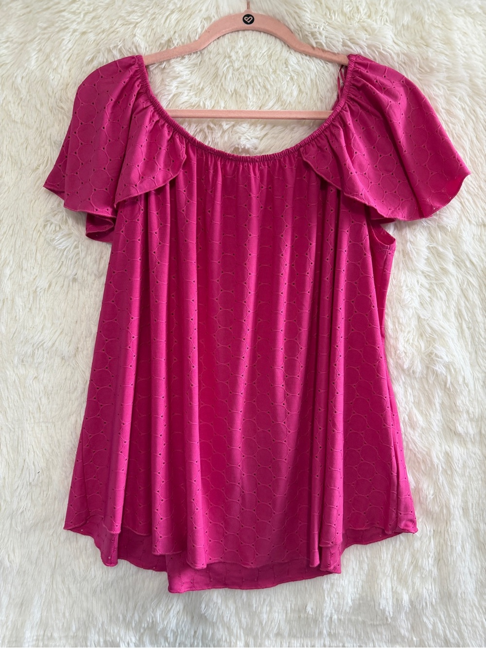 Kim & Cami Womens Boho Peasant Off The Shoulder Eyelet Top Size L Feminine